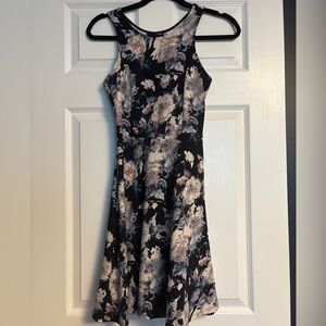 Aqua Navy Watercolor Floral Mini Dress